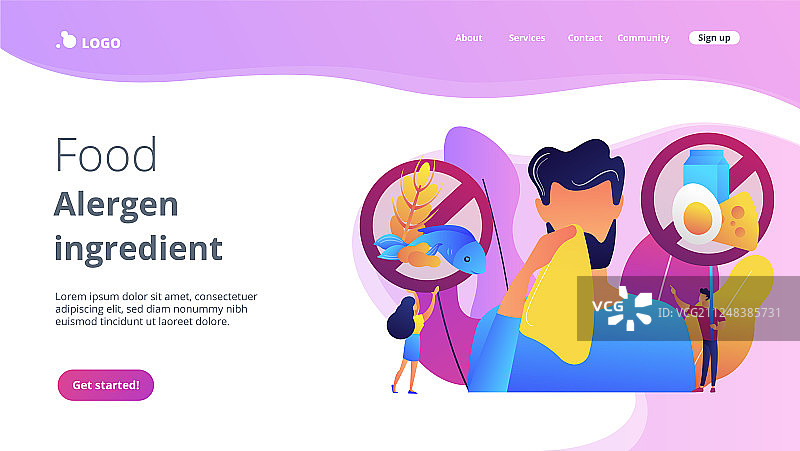 食物过敏概念着陆页图片素材