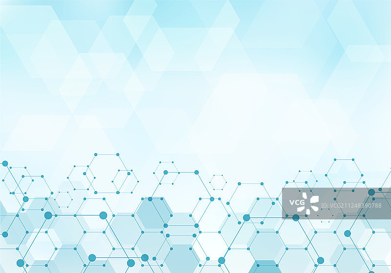 蓝色背景上的抽象六边形分子图案图片素材