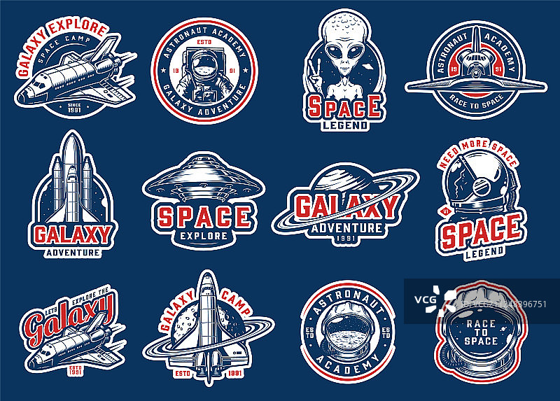 复古彩色太空徽章套装图片素材