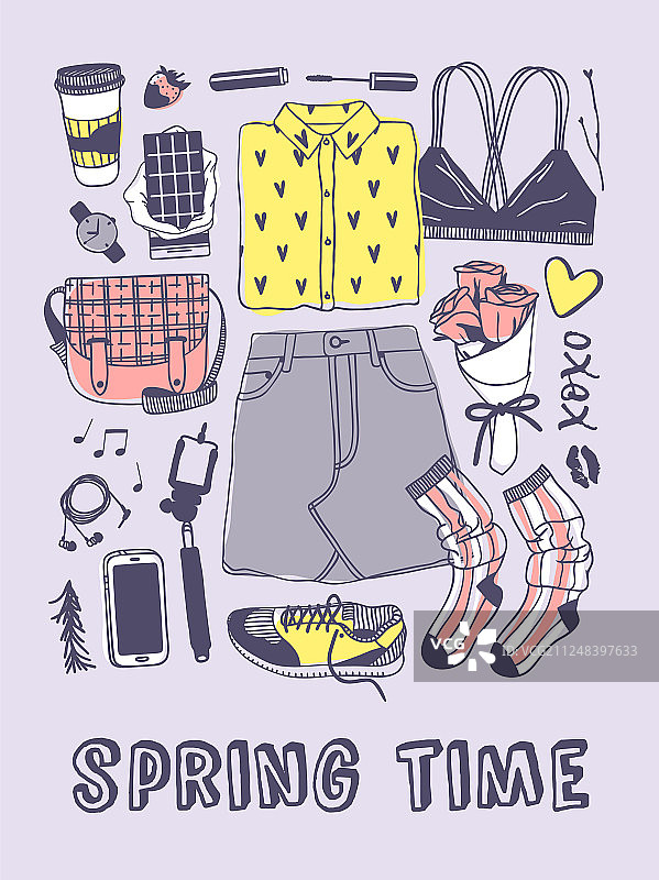 手绘春季时尚服饰与文字图片素材