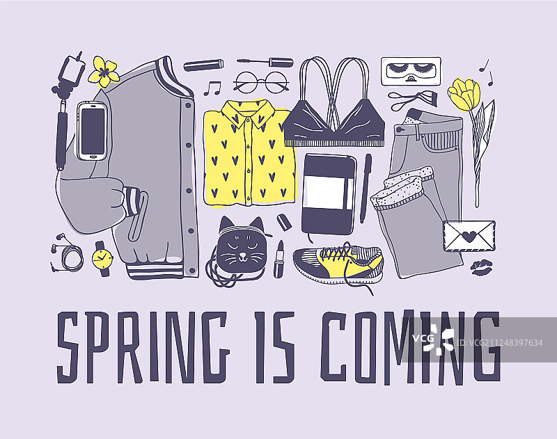 手绘春季时尚鞋履与文字图片素材