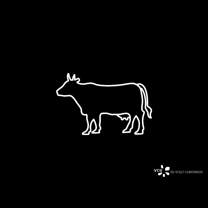 黑色背景上的奶牛线条图标图片素材