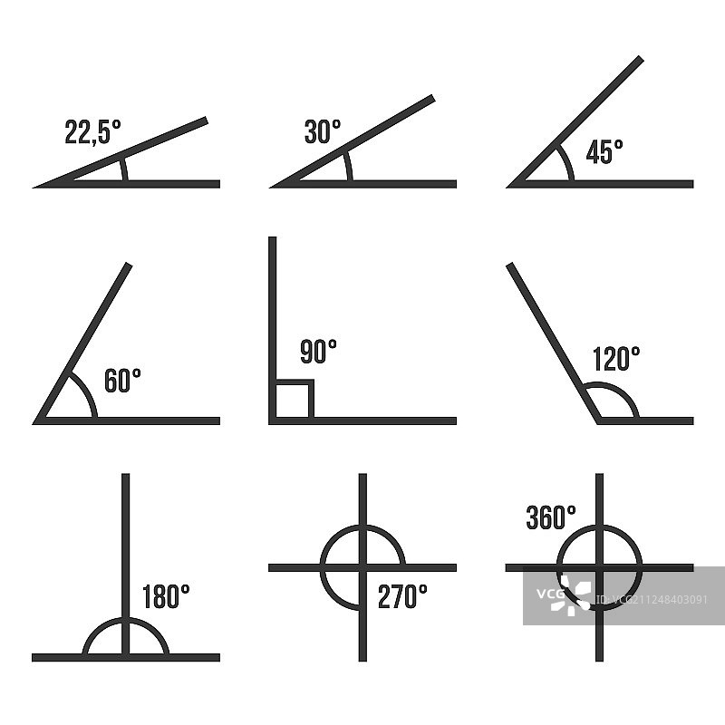 白色背景上的角度图标集图片素材