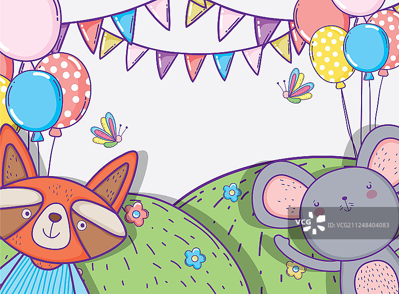 考拉和浣熊生日快乐，还有彩旗图片素材