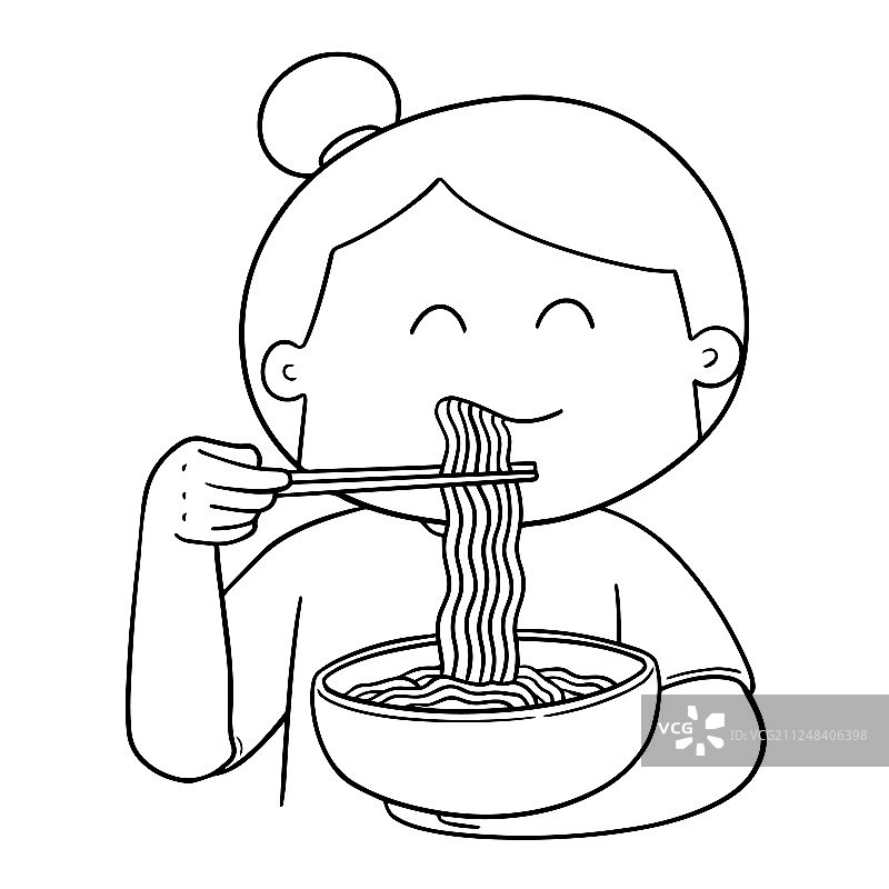 女士吃面条图片素材