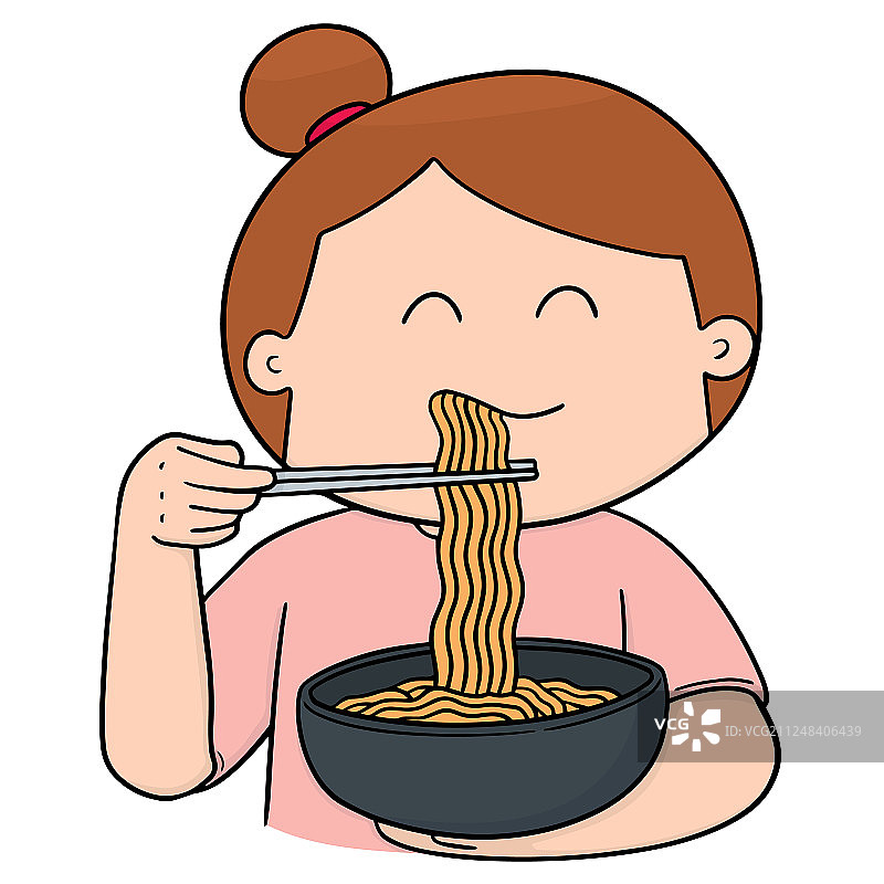 女士吃面条图片素材