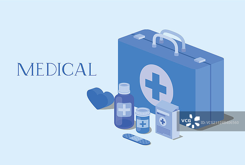 带药品图标的医疗箱图片素材