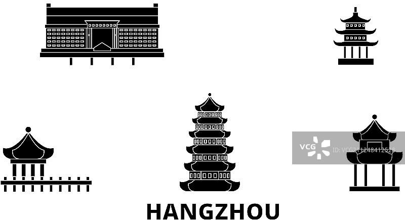 中国杭州扁平风旅游天际线合集图片素材