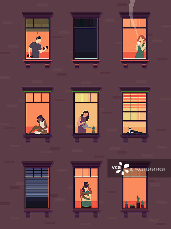 住宅外墙的Windows和邻居图片素材