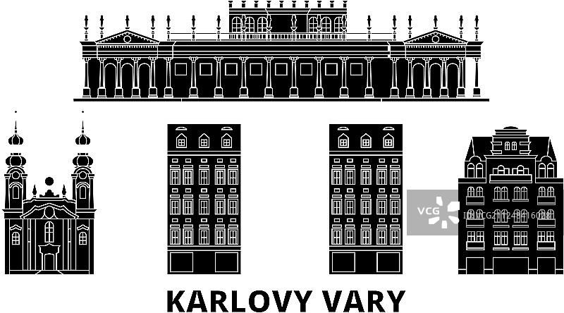 捷克共和国卡罗维发利扁平旅行天际线图片素材