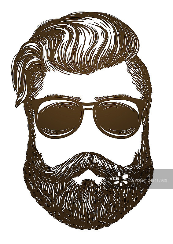 手绘胡须时髦男人像图片素材