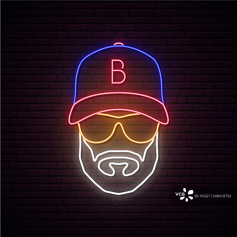 戴棒球帽的霓虹男人头像图片素材