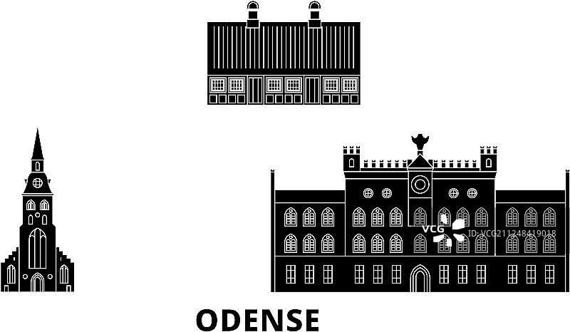 丹麦欧登塞扁平旅行天际线图片素材