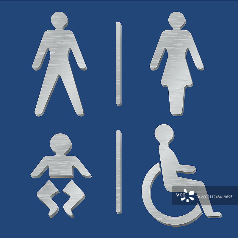 金属卫生间性别图标：男人、女人、婴儿图片素材