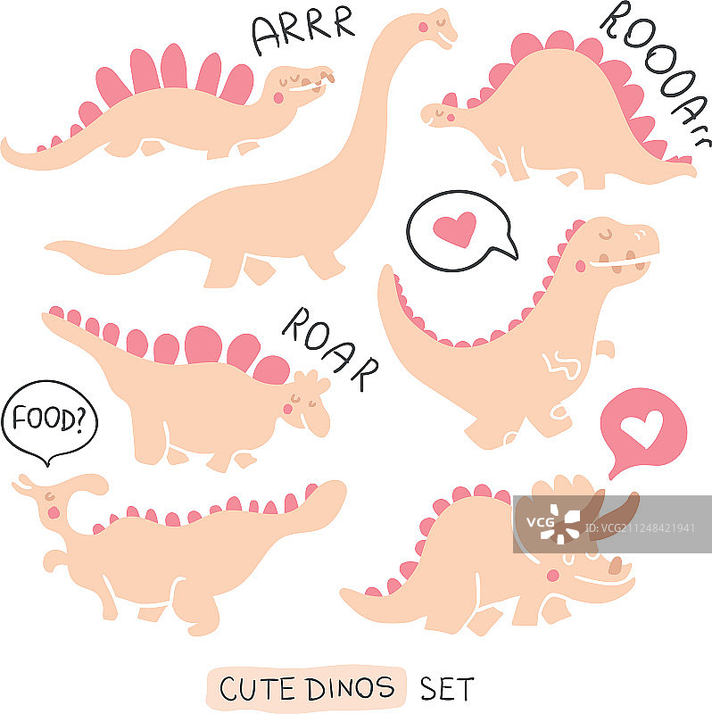 可爱的恐龙涂鸦套装图片素材