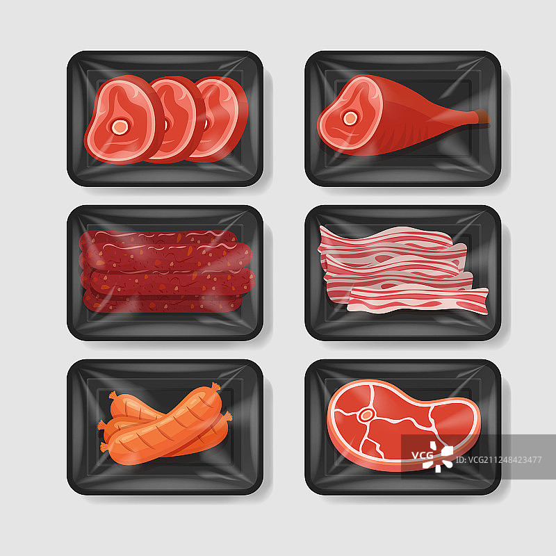 塑料托盘中的各种肉制品图片素材