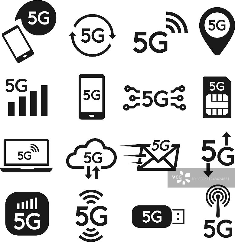 互联网和电话的5G标准图标集图片素材
