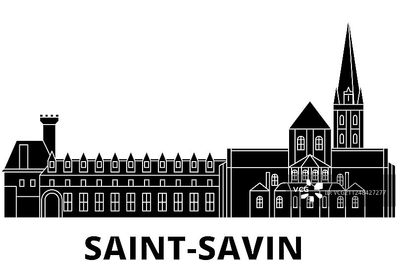 法国圣萨万扁平风旅游天际线合集图片素材