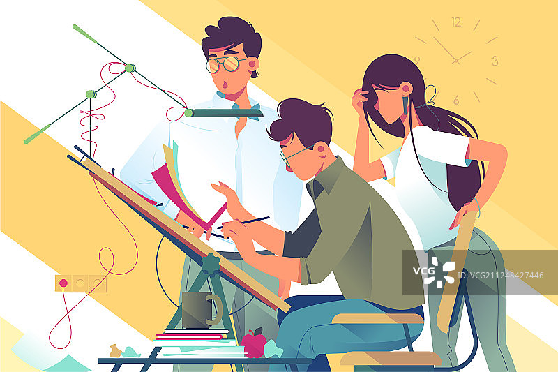 扁平风青年男女团队设计工作场景图片素材