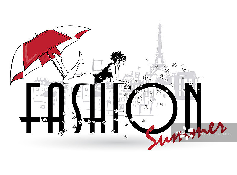 白色背景上的时装少女素描图片素材