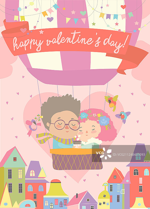 乘坐热气球的可爱情侣图片素材