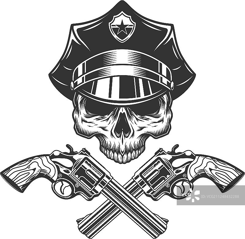 戴警察帽的无下颚骨骼图片素材