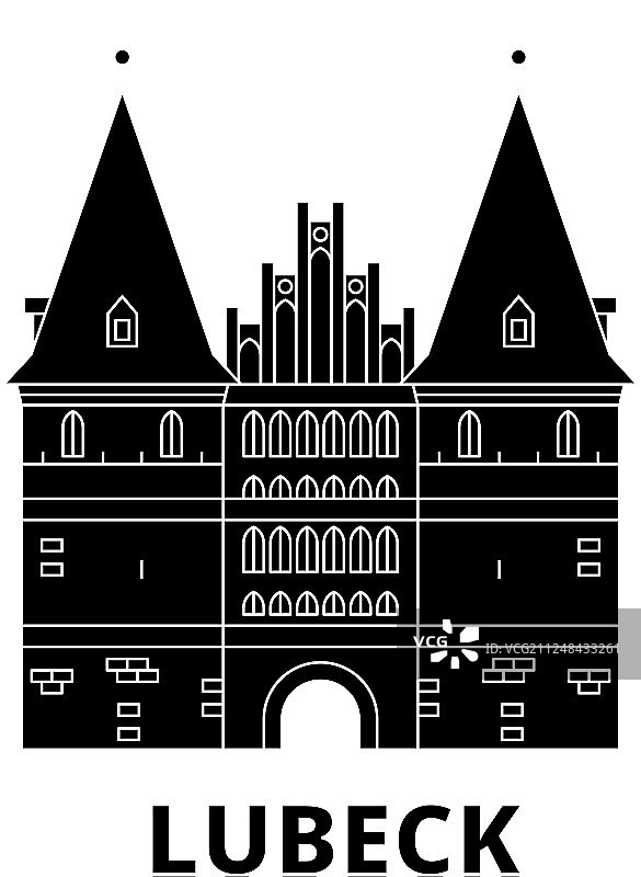 德国吕贝克城市扁平旅行天际线合集图片素材