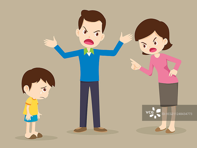 愤怒的家庭与悲伤的孩子争吵图片素材