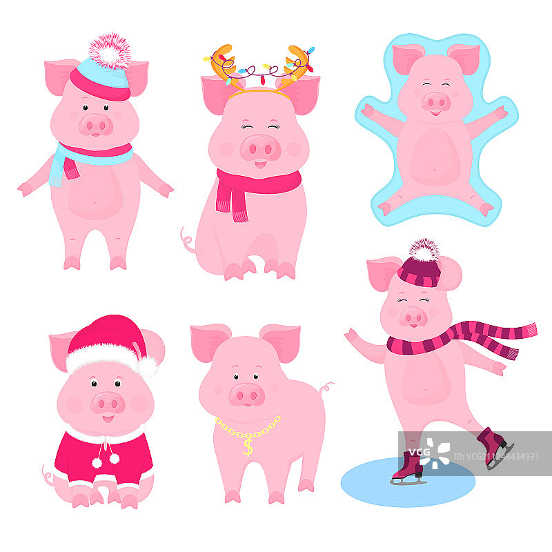 圣诞小猪角色新年套装图片素材