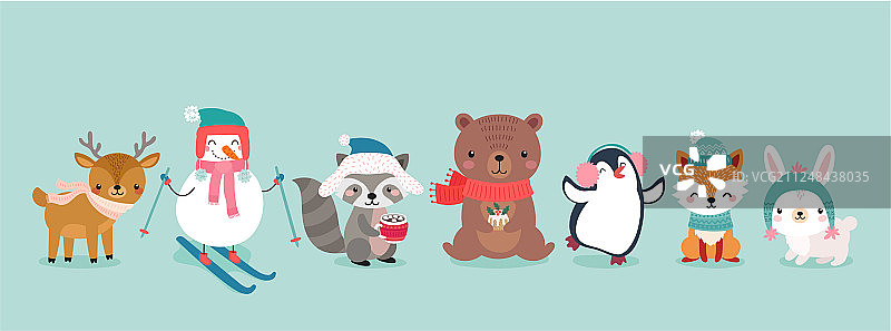 圣诞节角色 - 动物、雪人和圣诞老人图片素材