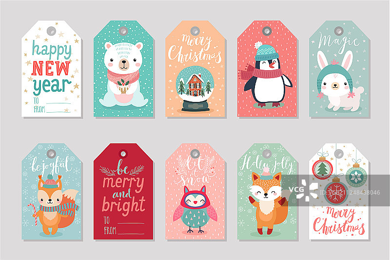 圣诞节礼品标签套装，可爱卡通人物图片素材