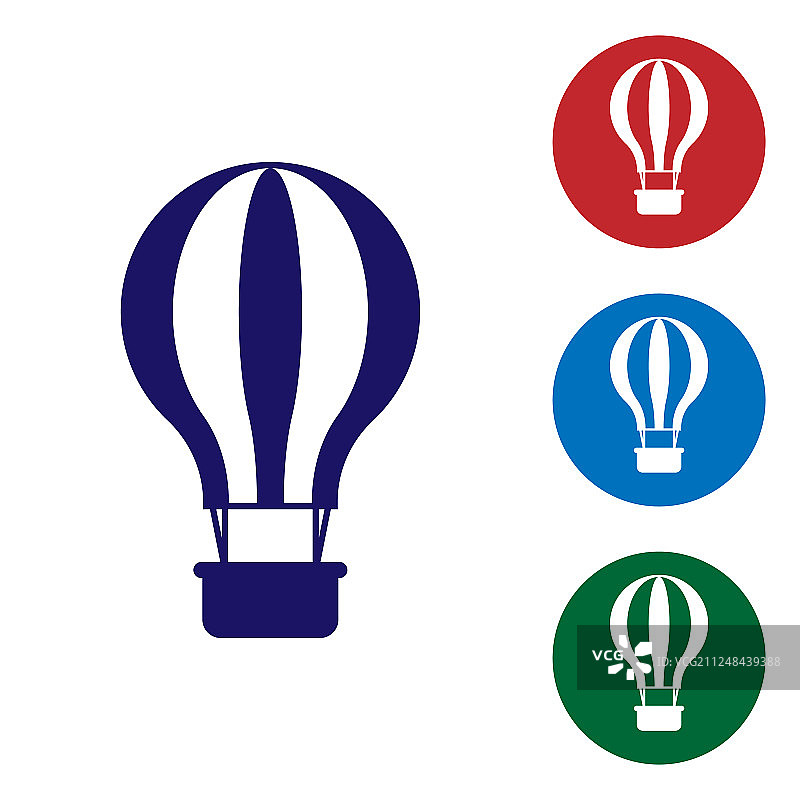 蓝色热气球图标，白色背景图片素材