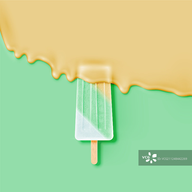 逼真融化奶油冰淇淋棒图片素材