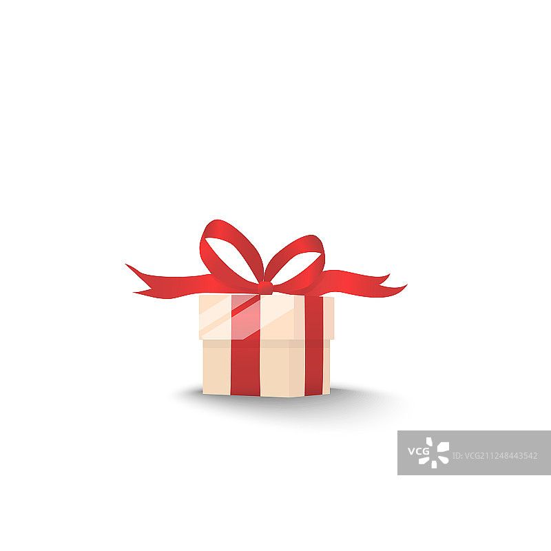 带红色蝴蝶结和丝带的礼品盒（带阴影）图片素材