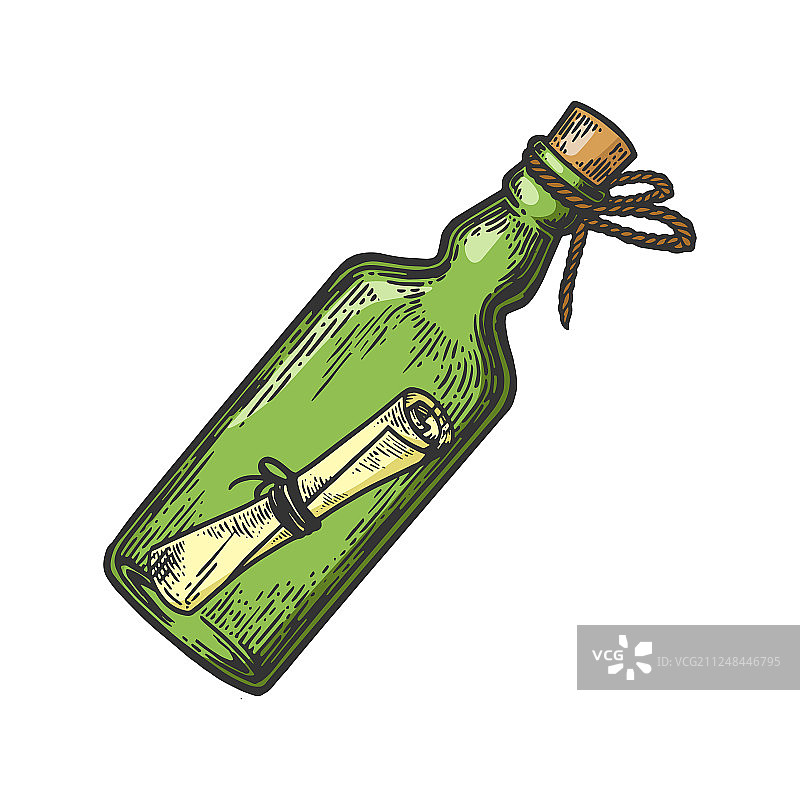 漂流瓶彩色刻画图片素材