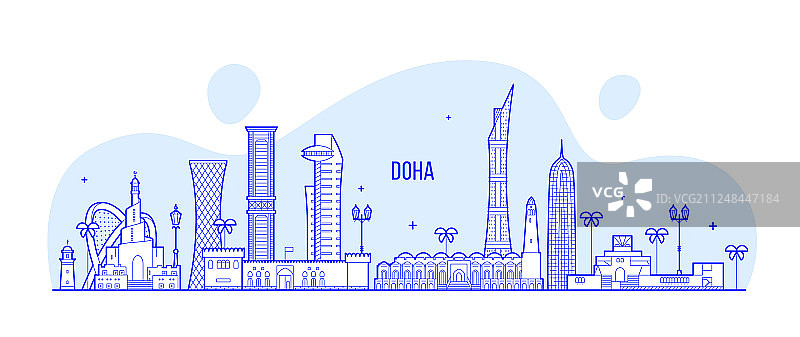 多哈天际线卡塔尔城市建筑线性图图片素材