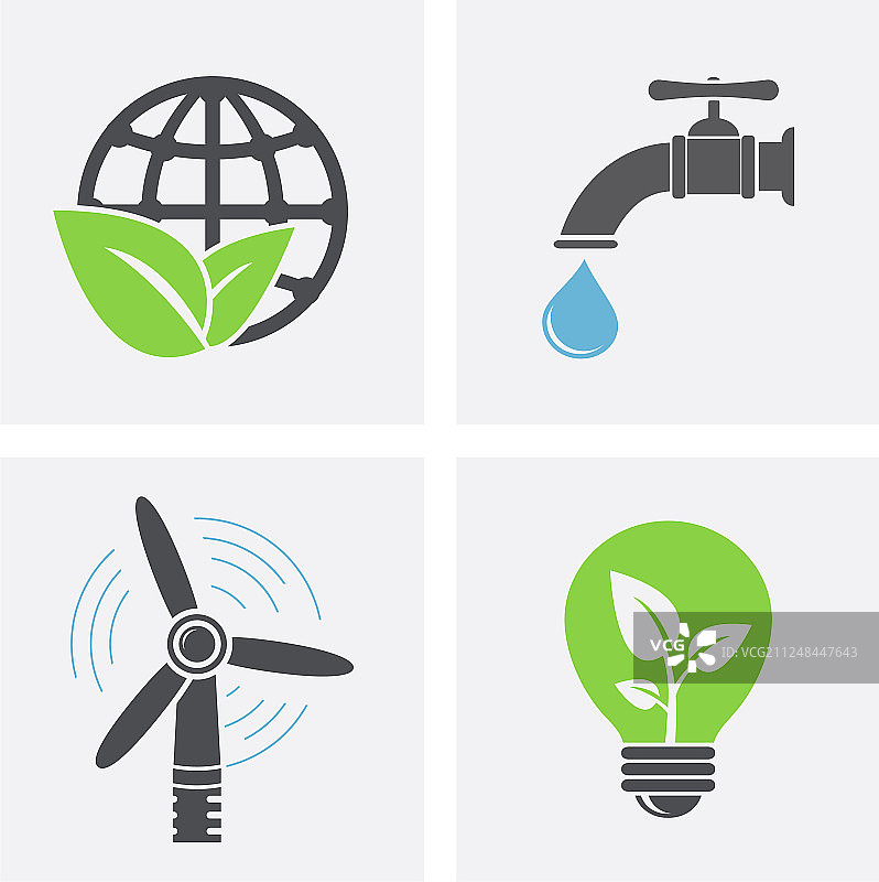 世界与绿叶风车水龙头水滴图片素材