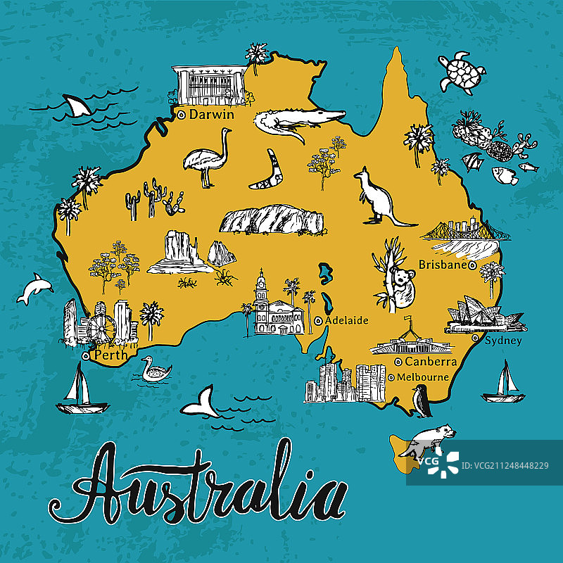 绘制澳大利亚卡通地图图片素材