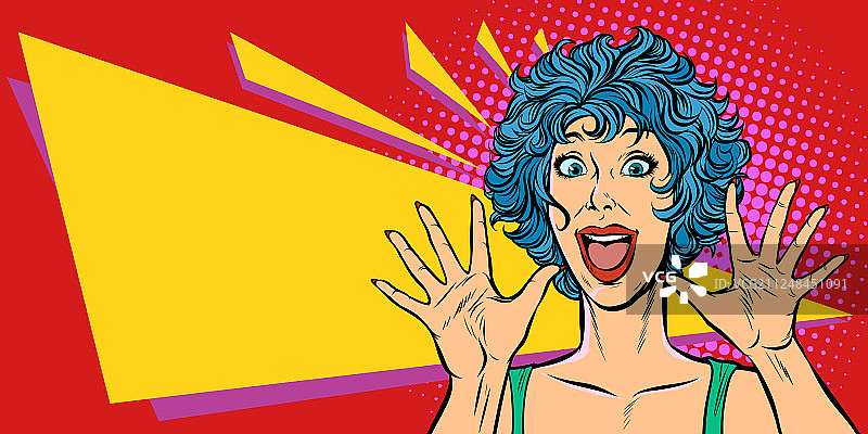 波普艺术风格的惊喜女人，80年代图片素材