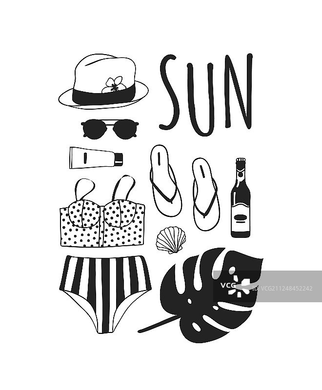 手绘夏季语录与热带风情图片素材