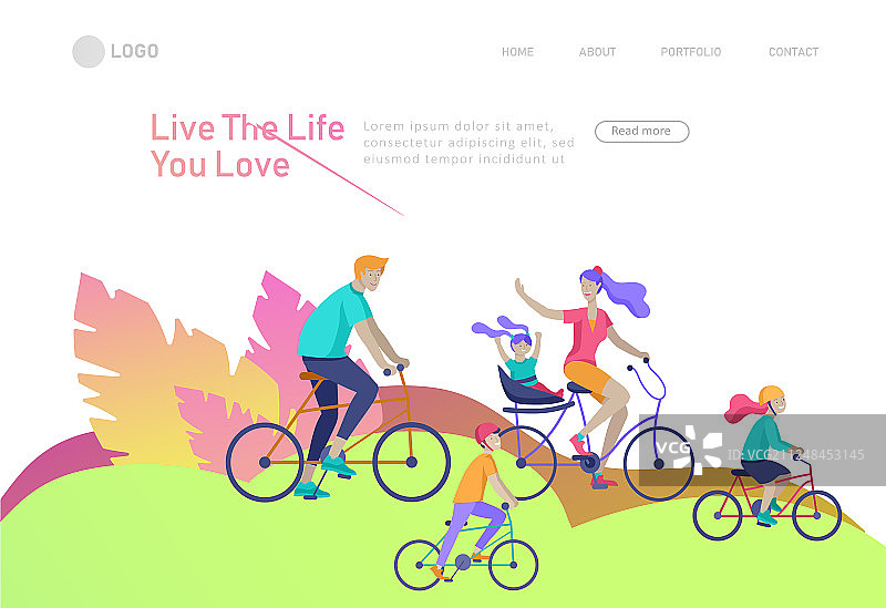 具有骑自行车的行人的着陆页模板图片素材