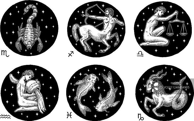 十二星座占星图标与符号图片素材