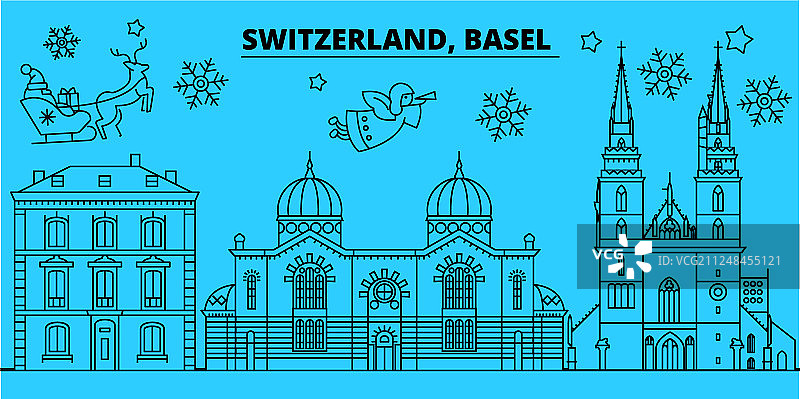 瑞士巴塞尔冬季假日天际线图片素材