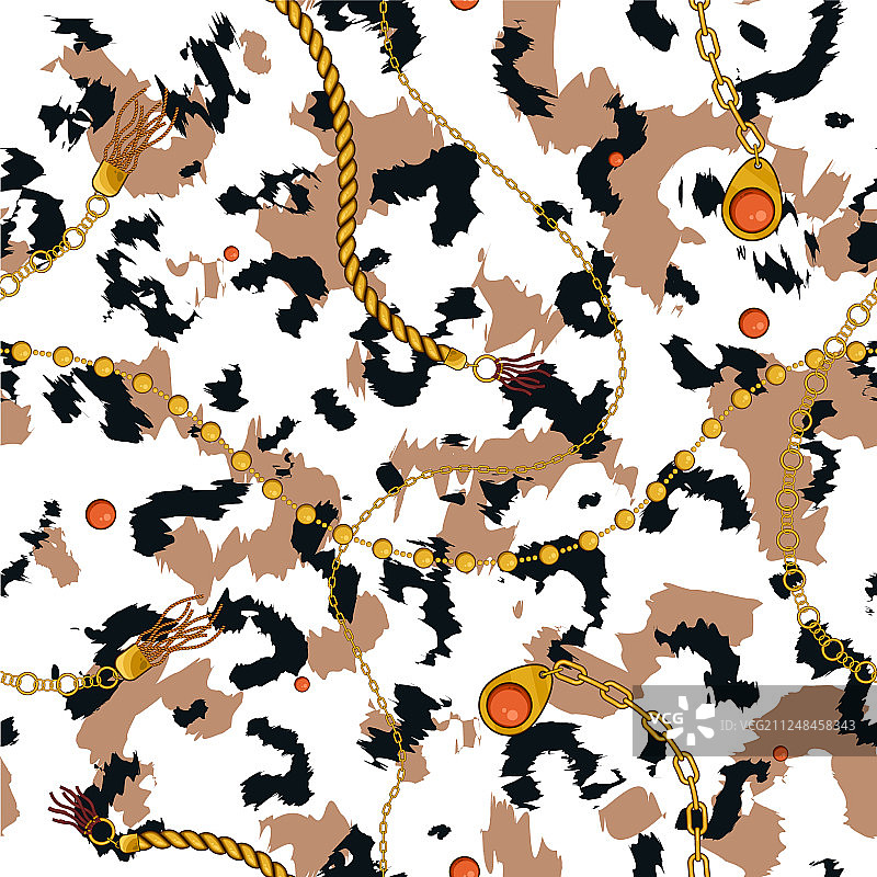 豹纹上的金色链条图片素材