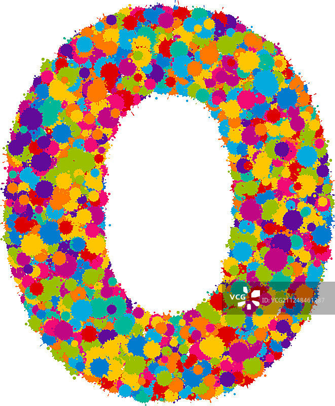 彩色油漆喷溅字体数字0图片素材