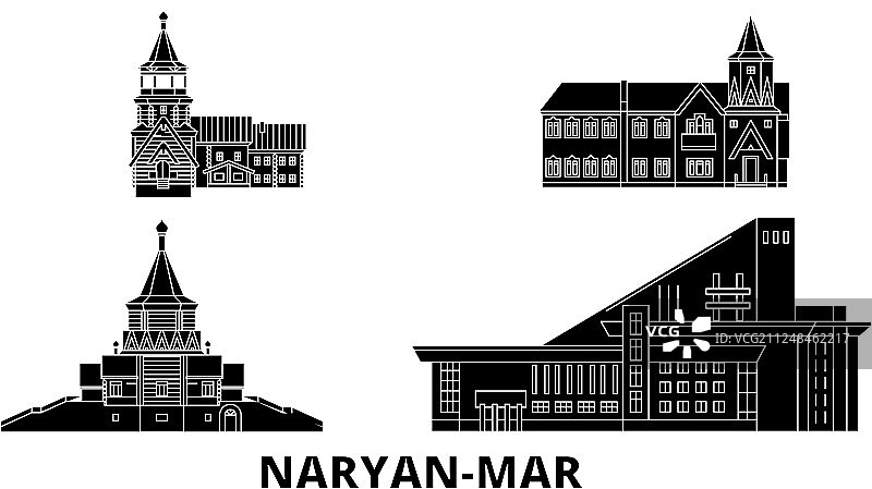 俄罗斯纳里扬马尔扁平旅行天际线图片素材