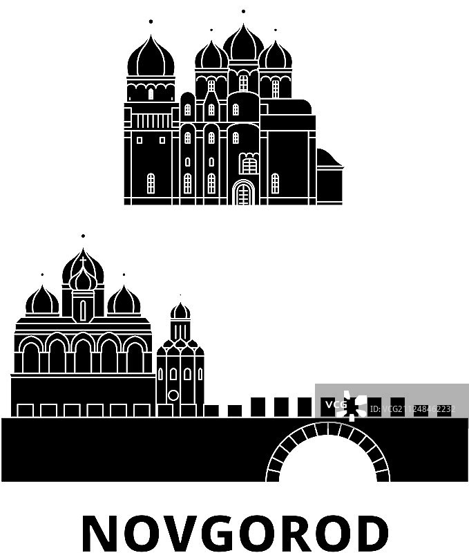 俄罗斯诺夫哥罗德扁平旅行天际线图片素材