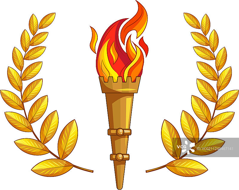 燃烧的火炬和金色月桂树枝图片素材