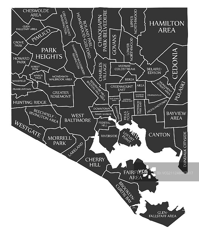 巴尔的摩马里兰州城市地图（美国黑色标签）图片素材