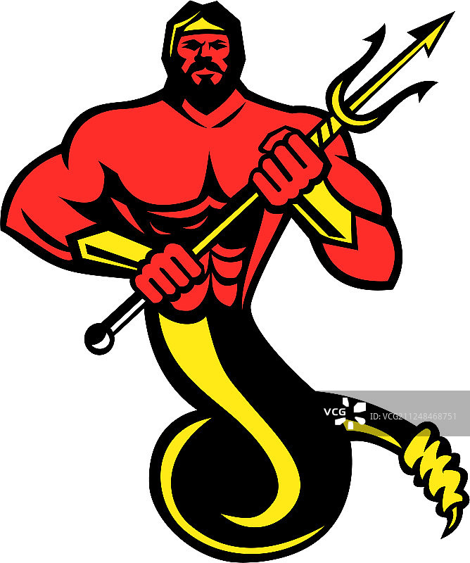 手持三叉戟的堤丰吉祥物彩色图案图片素材